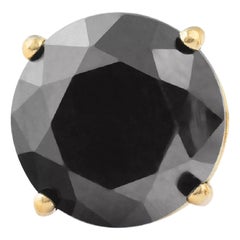 1.25 Carat Round Black Diamond Single Stud Earring for Men in 14 K Yellow Gold