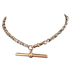 Antique 9 Karat Yellow Gold Fancy Link Watch Chain, Albert Chain