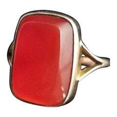 Antique Scottish Carnelian Seal Ring, 9 Karat Yellow Gold, Signet Ring