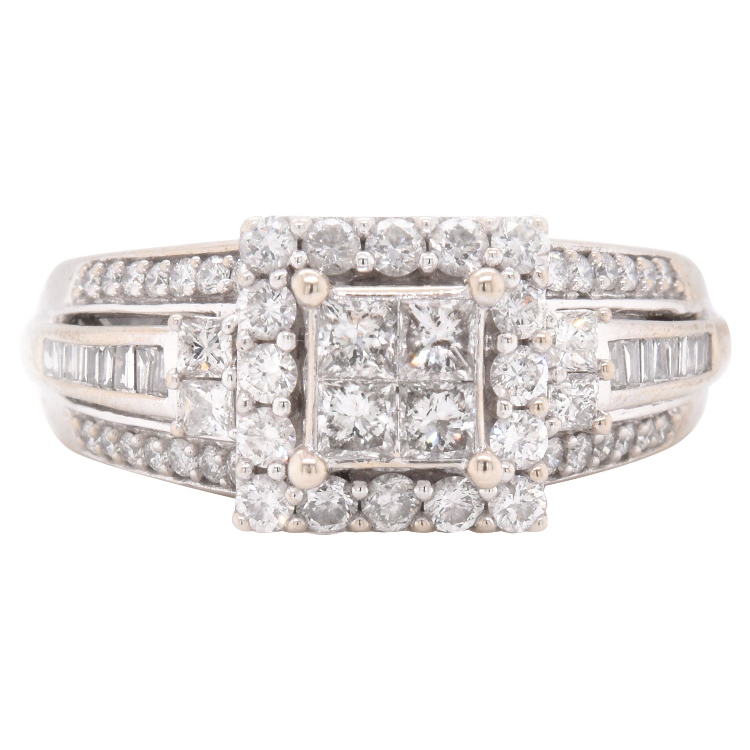 10 Karat White Gold Quadset Diamond Engagement Ring For Sale