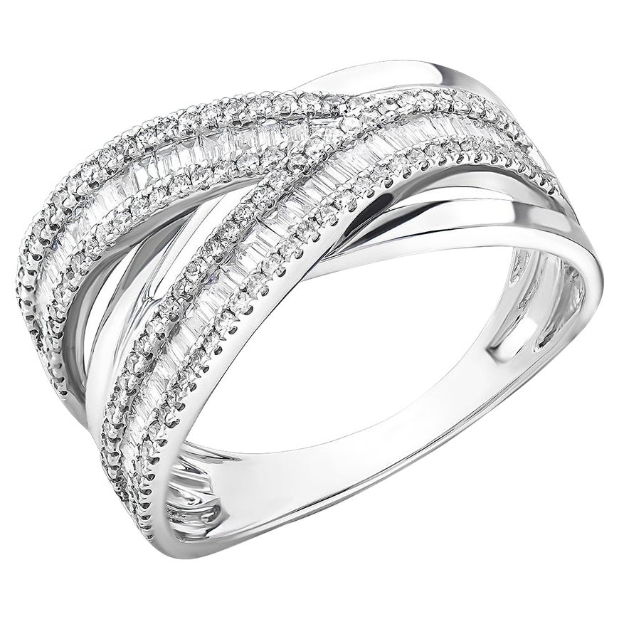 Baguette Round Diamond .70 Carat F Multi-Row Gold Art Deco Style Ring