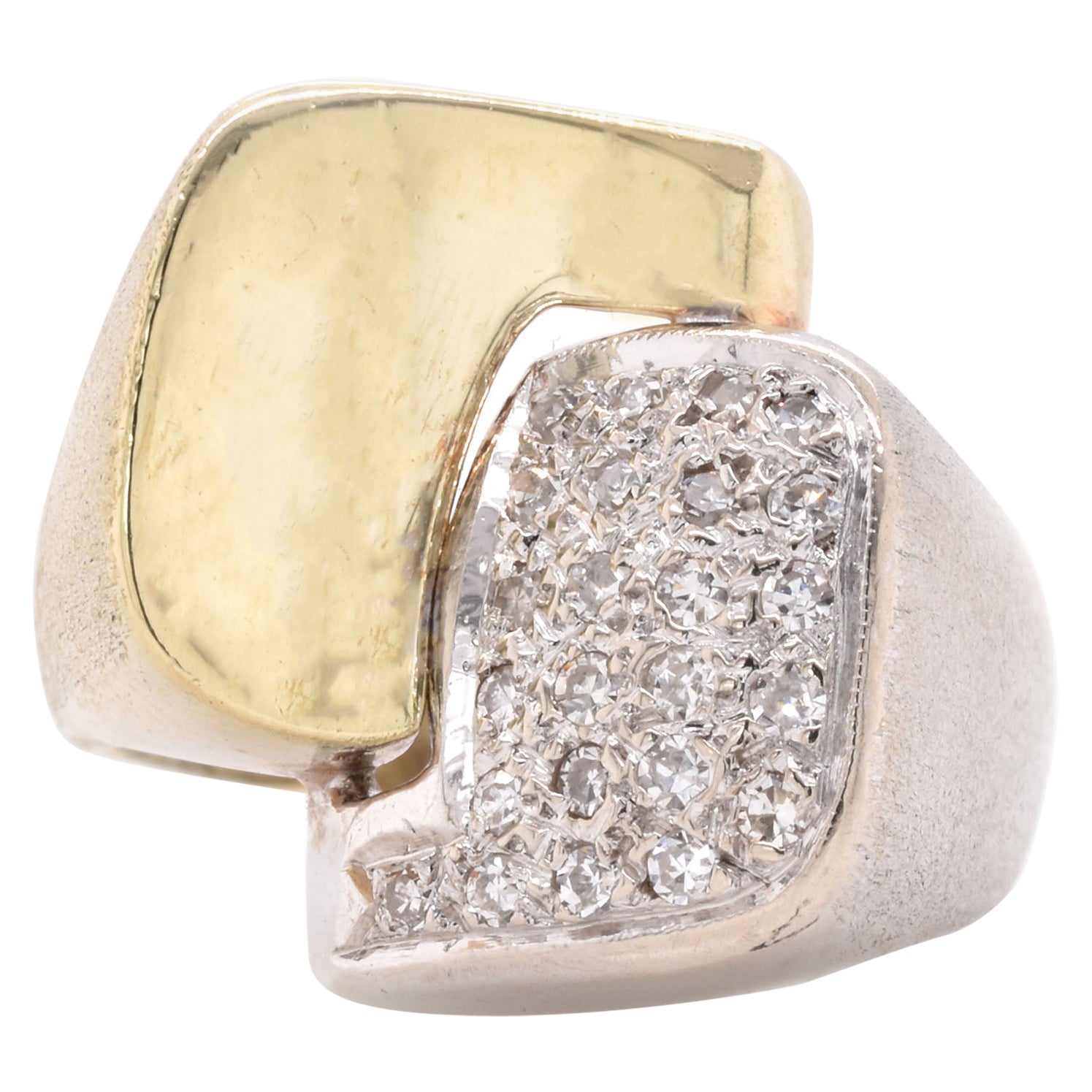 14 Karat Two Tone Diamond Bypass Ring For Sale