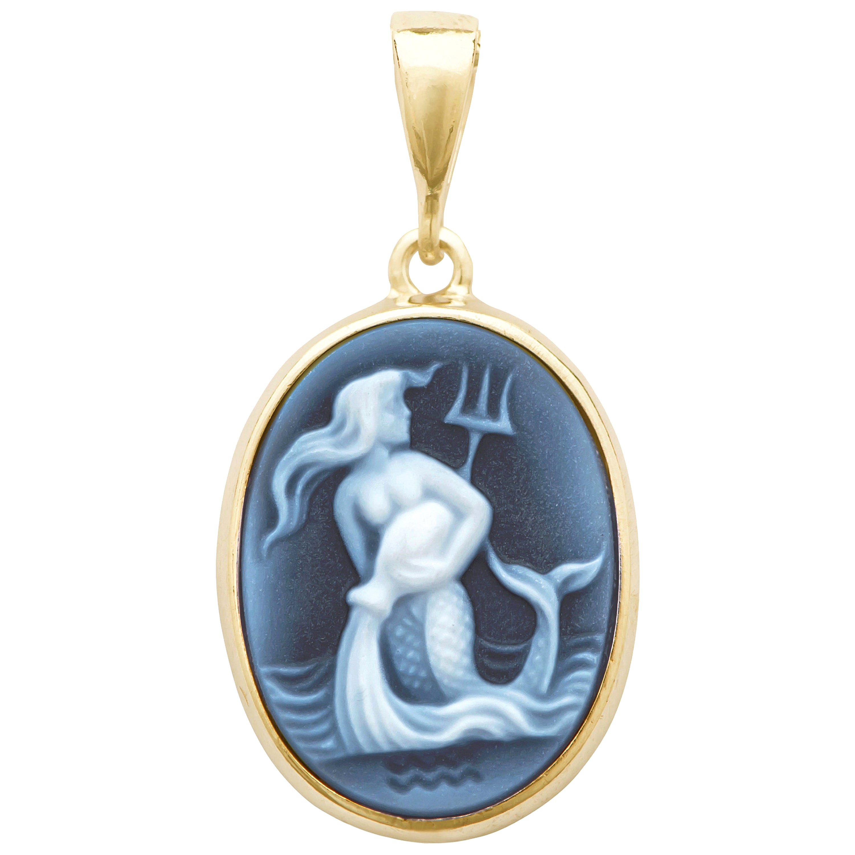 Aquarius Zodiac Agate Cameo 925 Sterling Silver Pendant Necklace