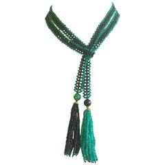 Green Onyx and Black Spinal Tassel Sautoir Necklace