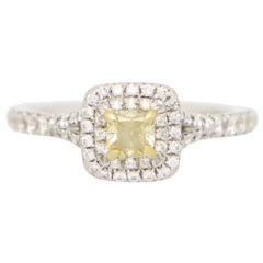 Vintage Tiffany & Co. Soleste Cushion Cut Yellow Diamond Halo Ring in Platinum