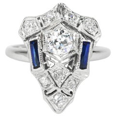 Platinum Blue Sapphire & Diamond Art Deco Ring
