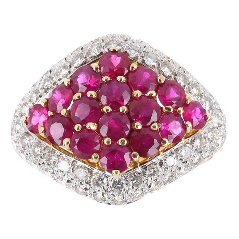 Ruby Tulip Ring, Flower Ring, Natural Ruby, Rope Band, 6 Ruby Cluster ...