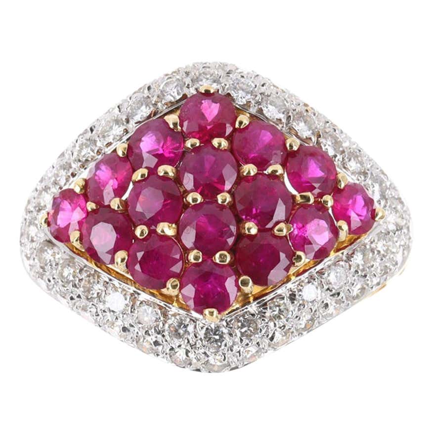 Ruby Tulip Ring, Flower Ring, Natural Ruby, Rope Band, 6 Ruby Cluster ...