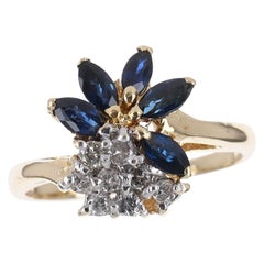 0.53tcw 14K Marquise Sapphire & Diamond Dainty Antique Ring