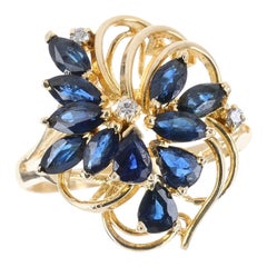 Retro 1.08tcw 14K Natural Sapphire & Diamond Cocktail Ring