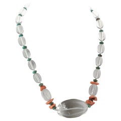 Intini Jewels Rock Crystal Coral Turquoise Silver Modern Chic Necklace