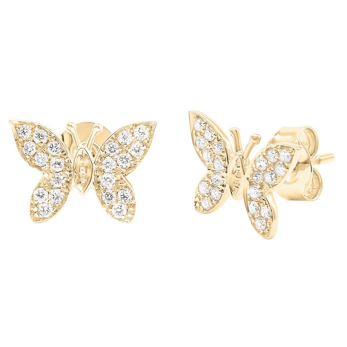 Butterfly Diamond Stud Earrings 14K White, Yellow and Rose Gold
