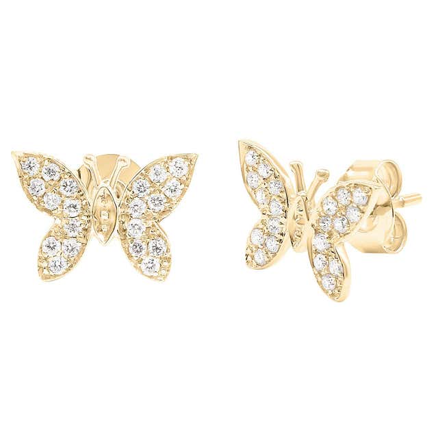 14K Yellow Gold Diamond Butterfly Stud Earrings for Her For Sale at 1stDibs 14K Yellow Gold Diamond Butterfly Stud Earrings for Her For Sale at 1stDibs