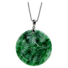 Retro Green Jadeite Jade Coin Pendant, Certified Untreated