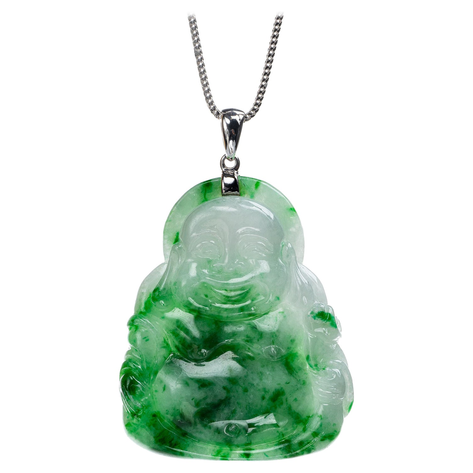 Green Jadeite Jade Buddha Pendant, Certified Untreated For Sale