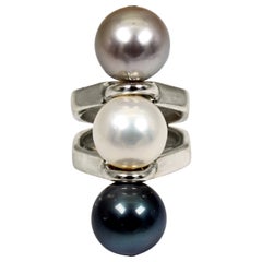 Tahitian, Freshwater & Dove Gray Pearl Sterling Silver Cocktail Ring
