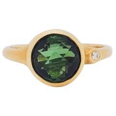 Estate Carelle Green Peridot and Diamond Ring in 18k Yellow Gold