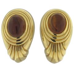 Vintage Boucheron Classic Citrine Cabochon Gold Earrings