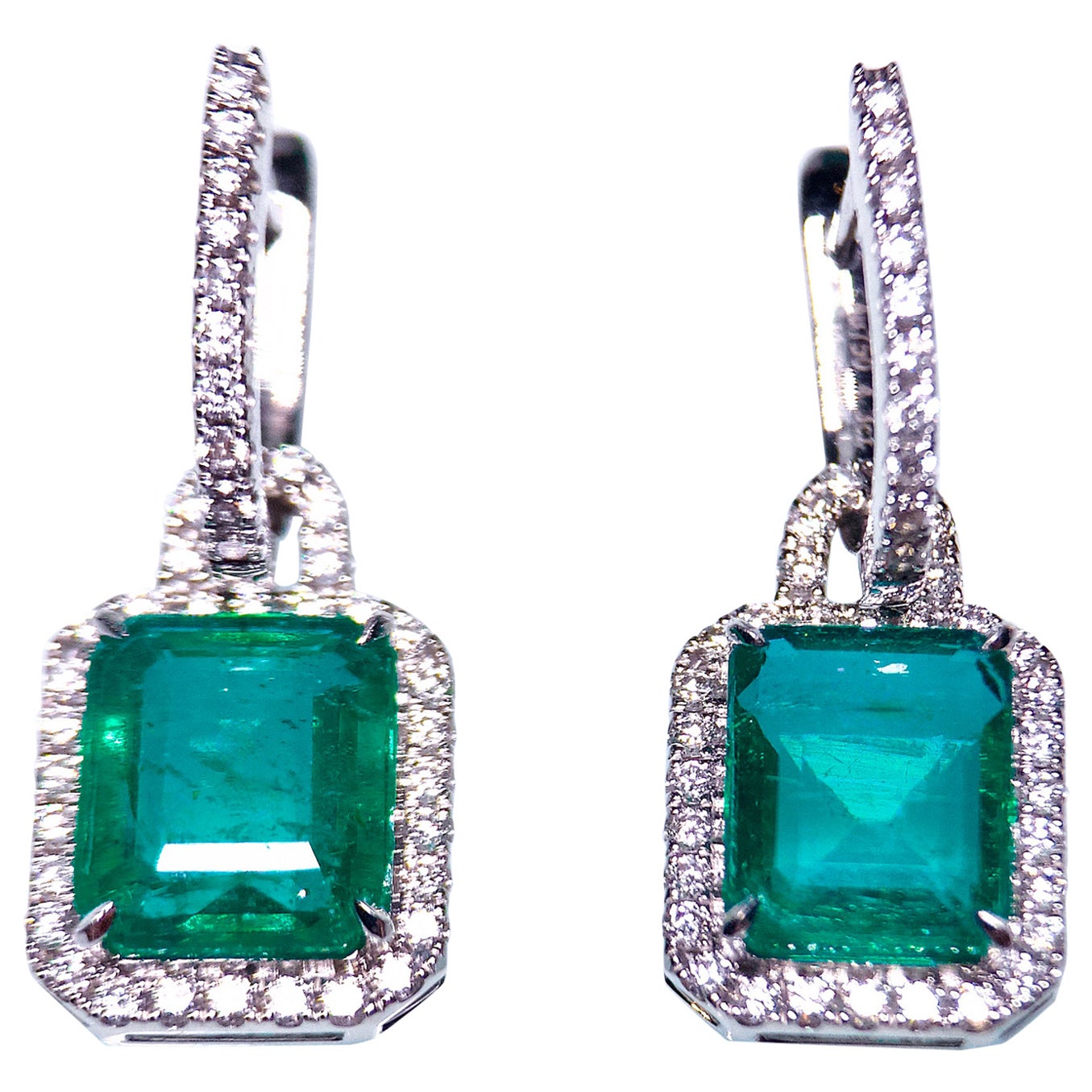 Eostre Emerald and Diamond Detachable Earring in 18K White Gold For Sale