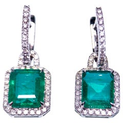4.3 Ct Vivid Green Emerald and Diamond Detachable Earring in 18k White Gold