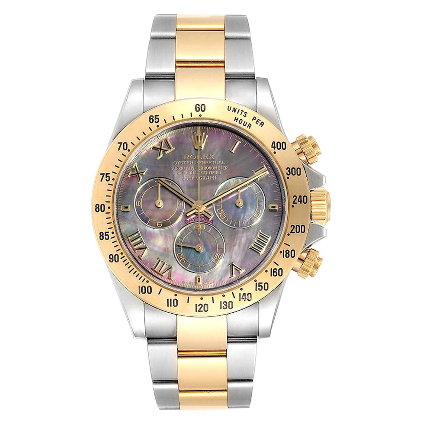 Rolex Daytona 116523 Stainless Steel 18k Yellow Gold Black Mother of Pearl Dial