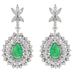 Emerald Dangle Earrings 4.04 Carats Set with Diamonds 3.37 Carats 18K Gold