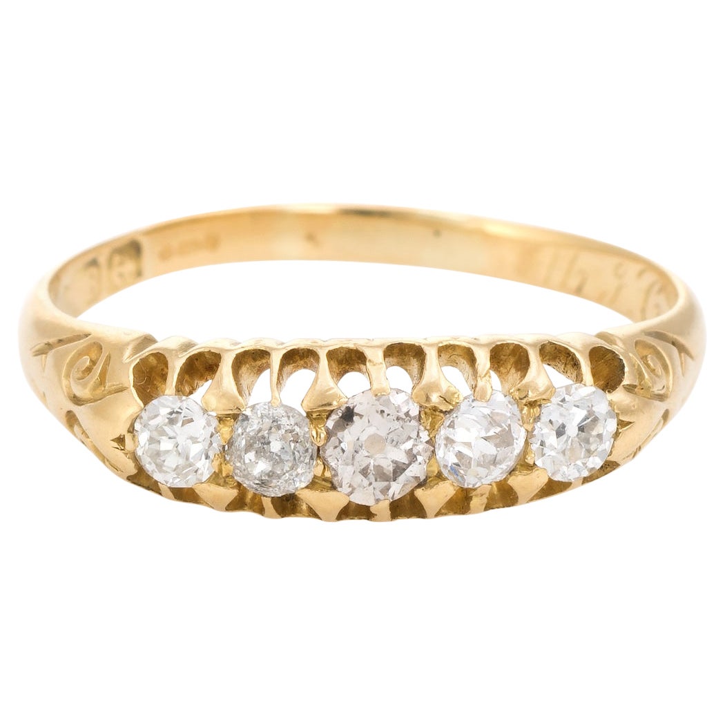 Graduated 5 Old Mine Cut Diamond Ring Antique Edwardian c1907 18k Gold