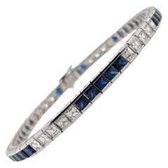 Sapphire & Diamond Channel Set Bracelet in 18K White Gold