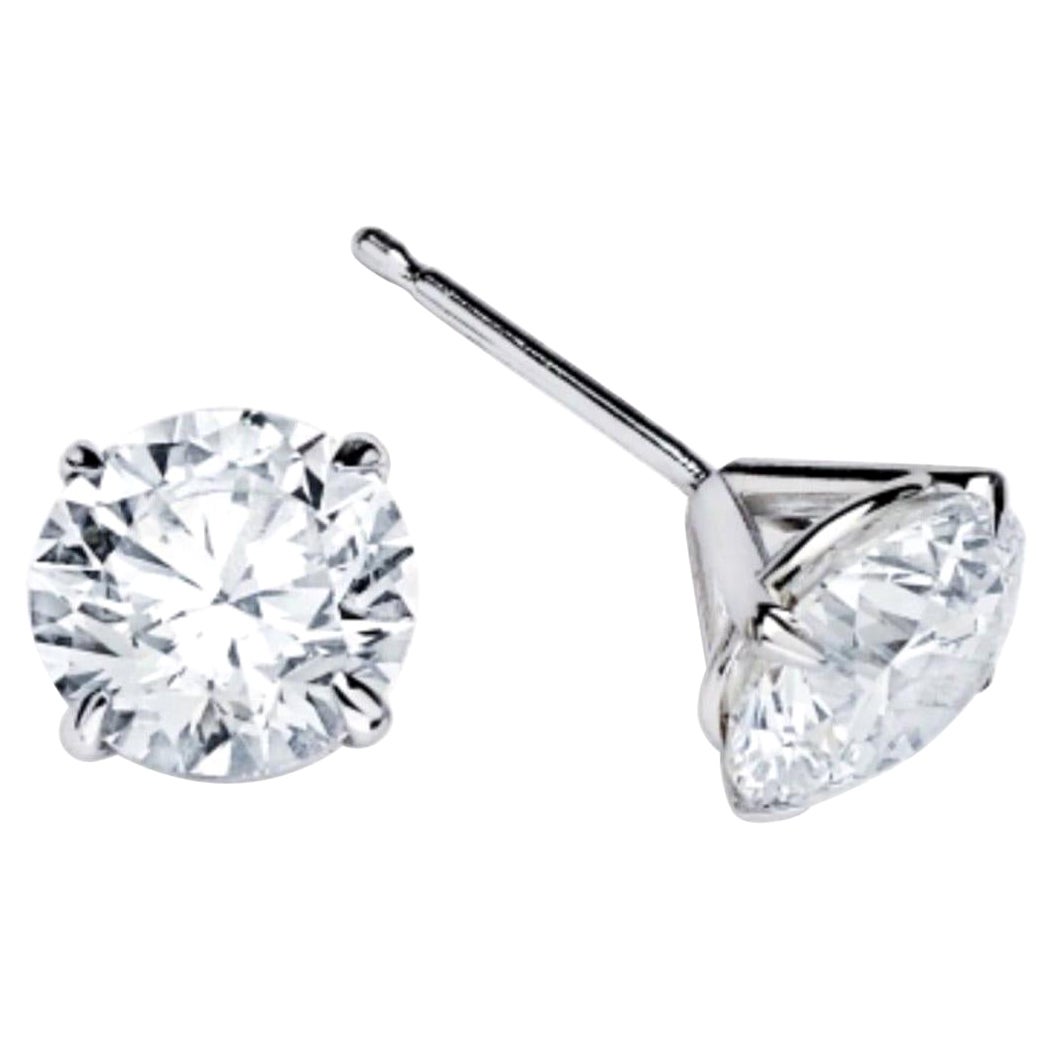 2.02 Carat Three-Prong Martini Setting Round Diamond Stud Earrings For Sale