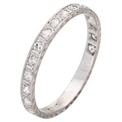 Antique Art Deco Diamond Eternity Ring Platinum Etched Wedding Band