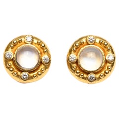 Elizabeth Locke Moonstone and Diamond Earrings