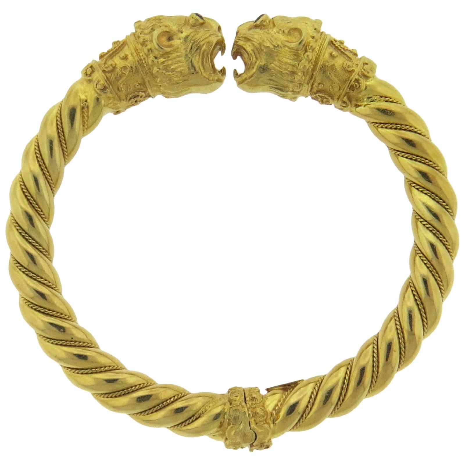 Greek Ruby Gold Chimera Cuff Bracelet