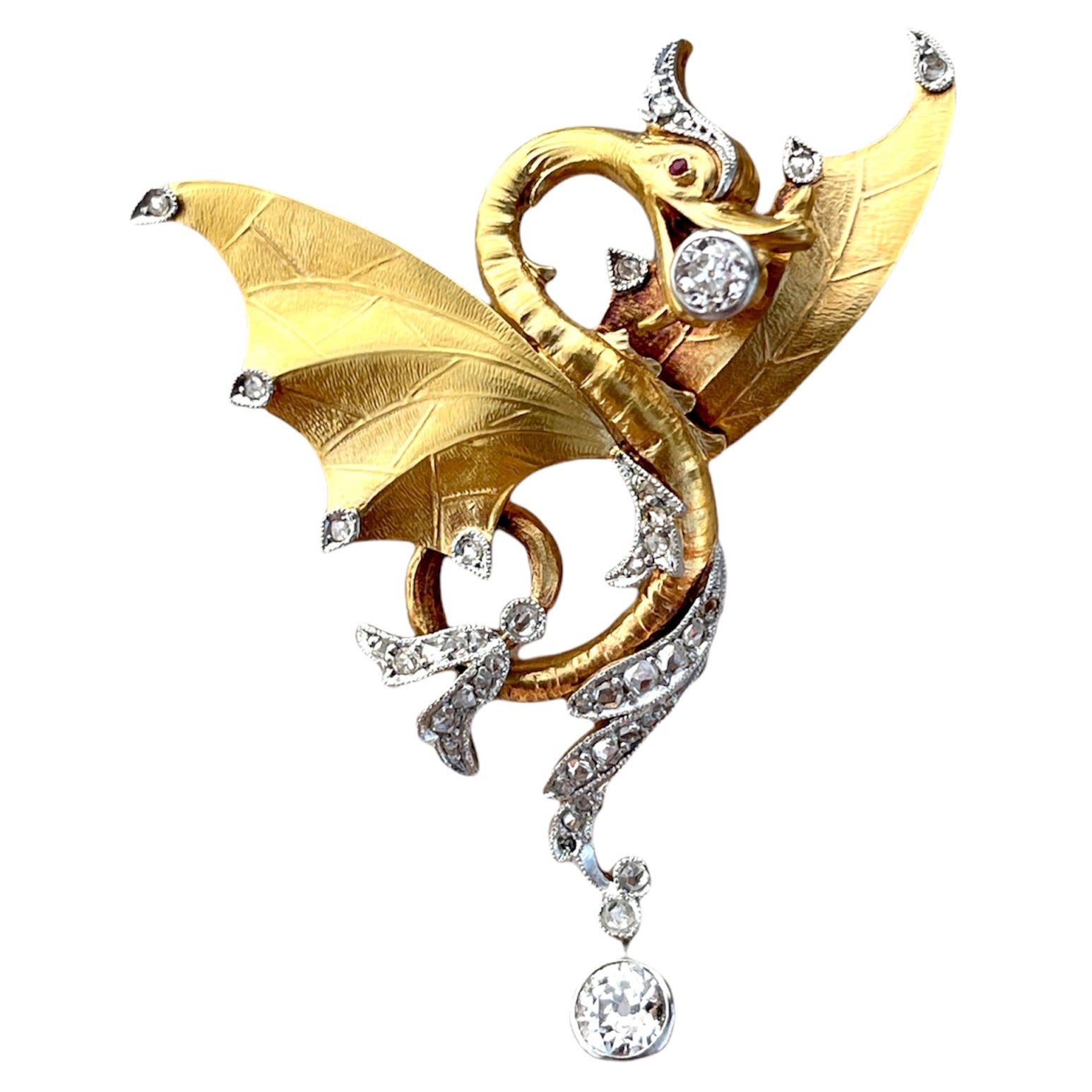  Animal Dragon Diamonds Gold 1890s Chinese Imperial Pendant or Brooch For Sale