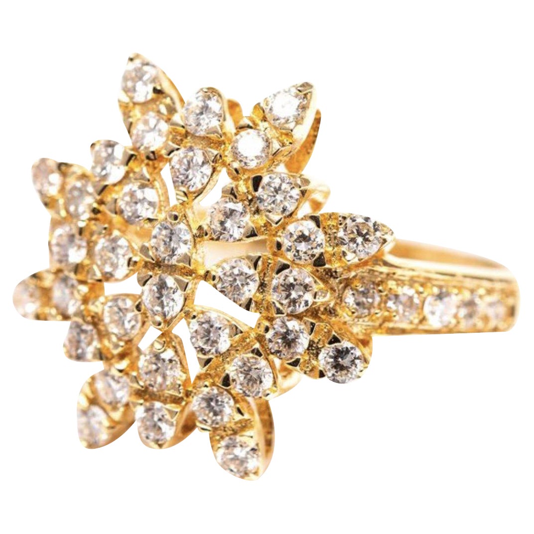 AIG Certified Sun Shaped Diamonds Gold Cocktail Engagement Ring  For Sale