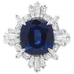 GIA Certified 3.86 Carat No Heat Sapphire 1.10 Carat Diamond Solitaire RIng
