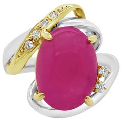 Certified 6.29 Carat Vivid Pink Sapphire Cabochon Diamond Cocktail Ring
