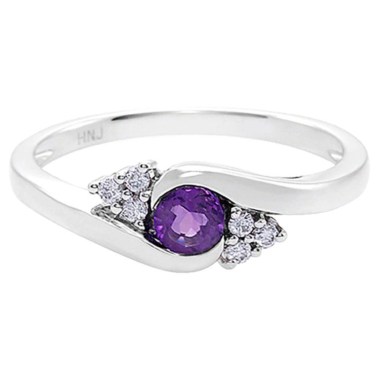 Verlobungsring mit Diamant und Amethyst, verdrehter Verlobungsring 18 Karat Weißgold