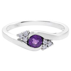 Used Diamond and Amethyst Engagement Tension Twisted Engagement Ring 18K White Gold