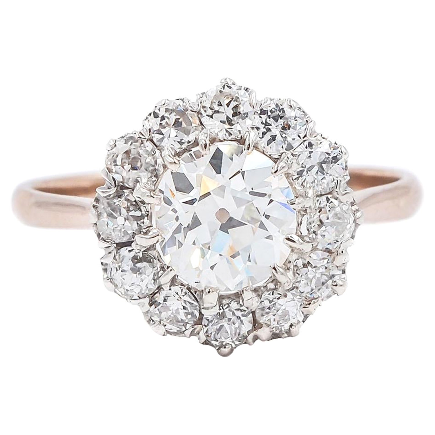 Edwardian 1 08 Carat Old European Cut Diamond Cluster Engagement Ring For Sale At 1stdibs