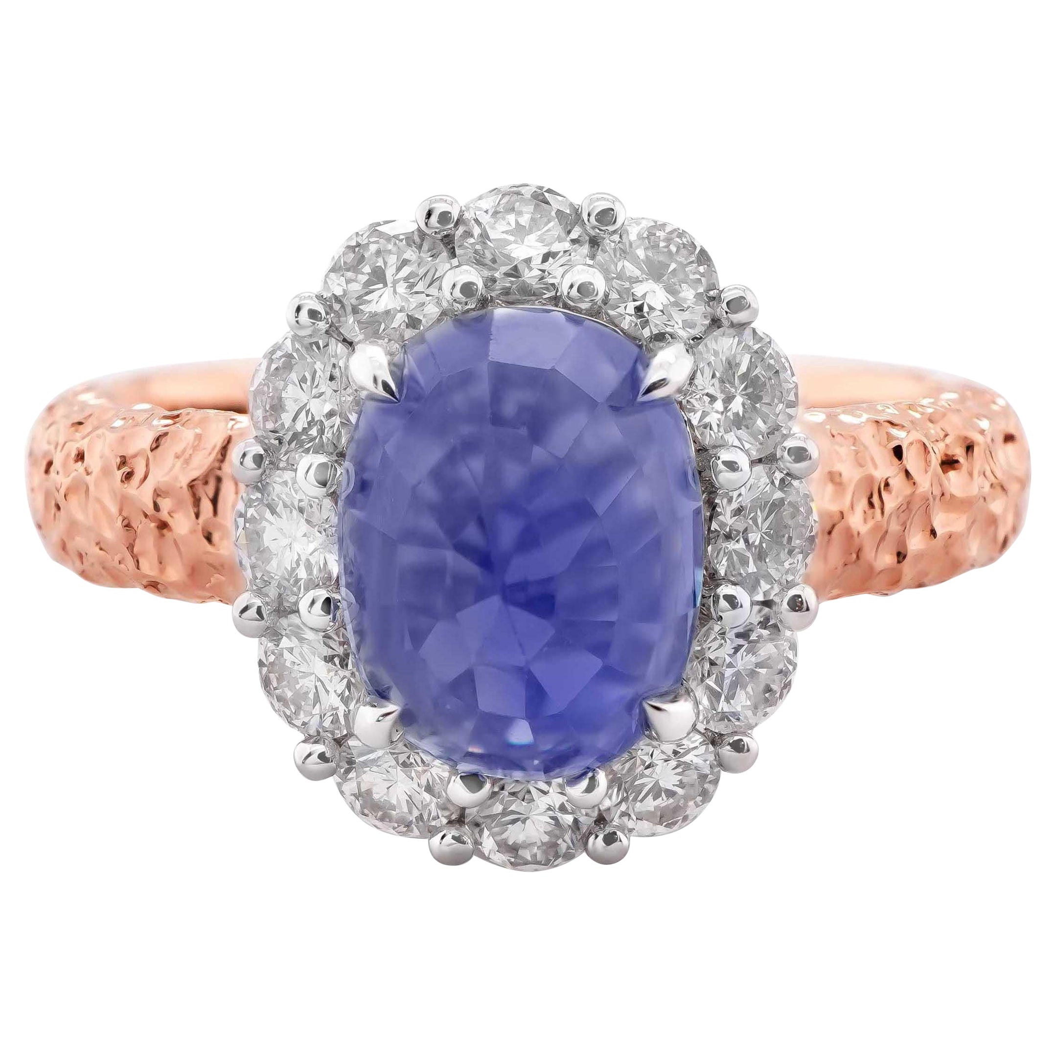 Anillo de diseño en oro rosa de 18 quilates con zafiro invertido de 2,68 quilates certificado