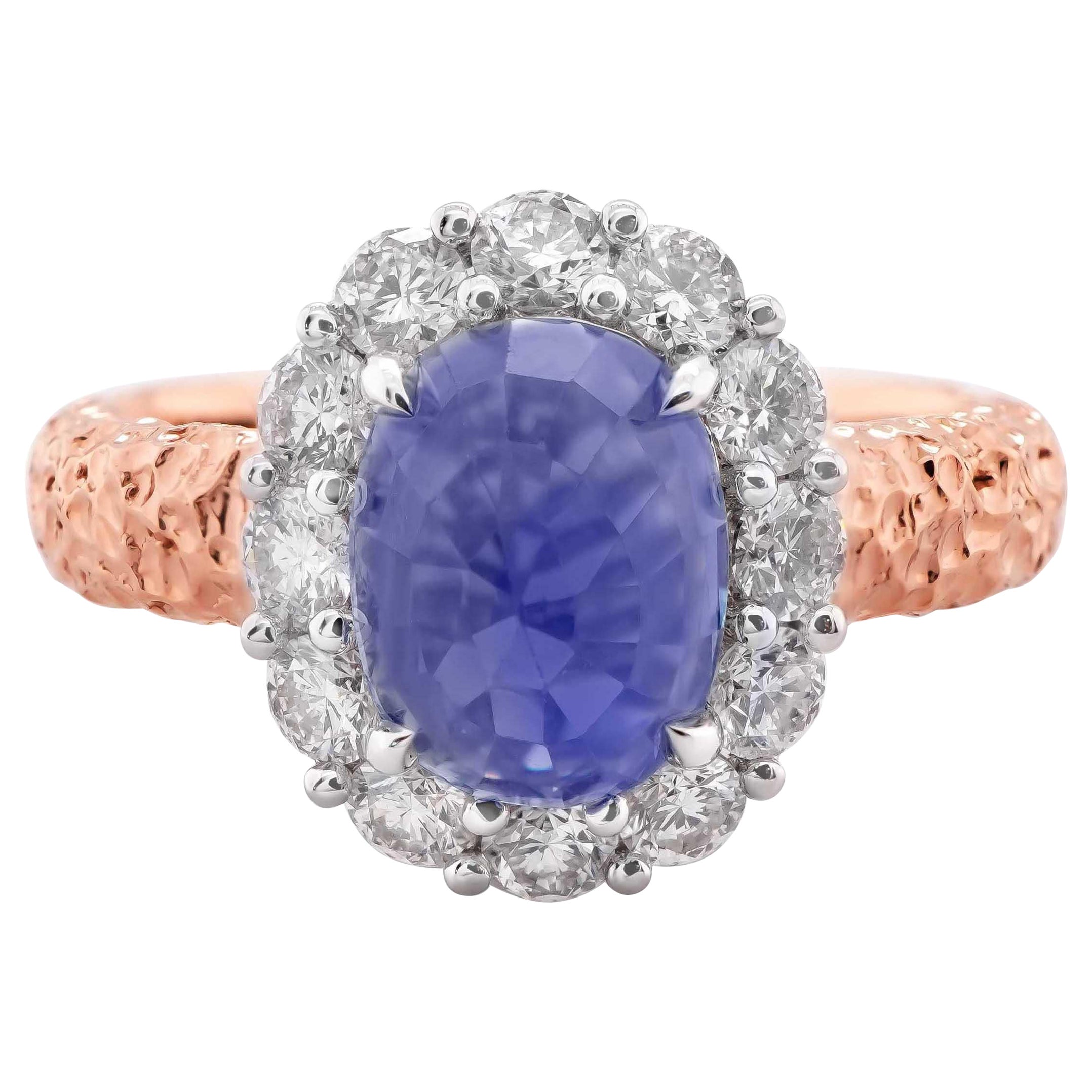 Certified 2.68 Carat Sapphire Set Inverted 18K Rose Gold Designer Ring For Sale