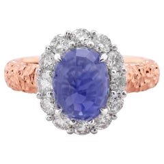 Anillo de diseño en oro rosa de 18 quilates con zafiro invertido de 2,68 quilates certificado