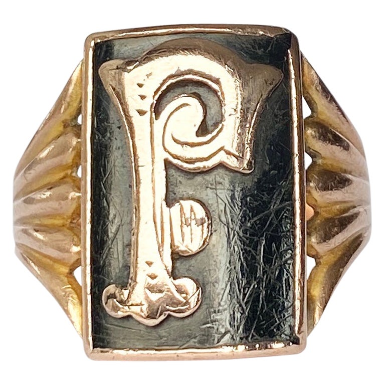 Art Deco Enamel and 9 Carat Gold Initial Ring For Sale