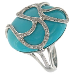 55.85Ct Huge Sleeping Beauty Turquoise Ring with Diamonds in 14K White Gold