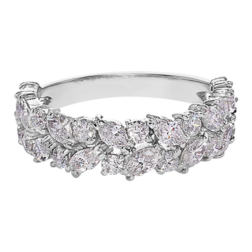 For Sale:  Marquise Diamond and Round Diamonds Half Eternity Wedding Band in 18K White Gold