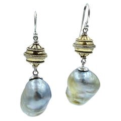 Sterling Silver Gold Plate Lantern Beads Baroque South Sea Pearl Drop Earring