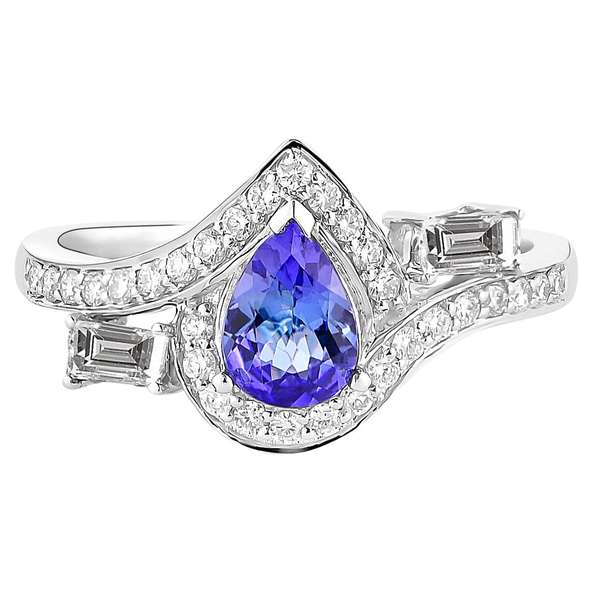 0.5 Carat Tanzanite and White Diamond Ring in 18 Karat White Gold For Sale