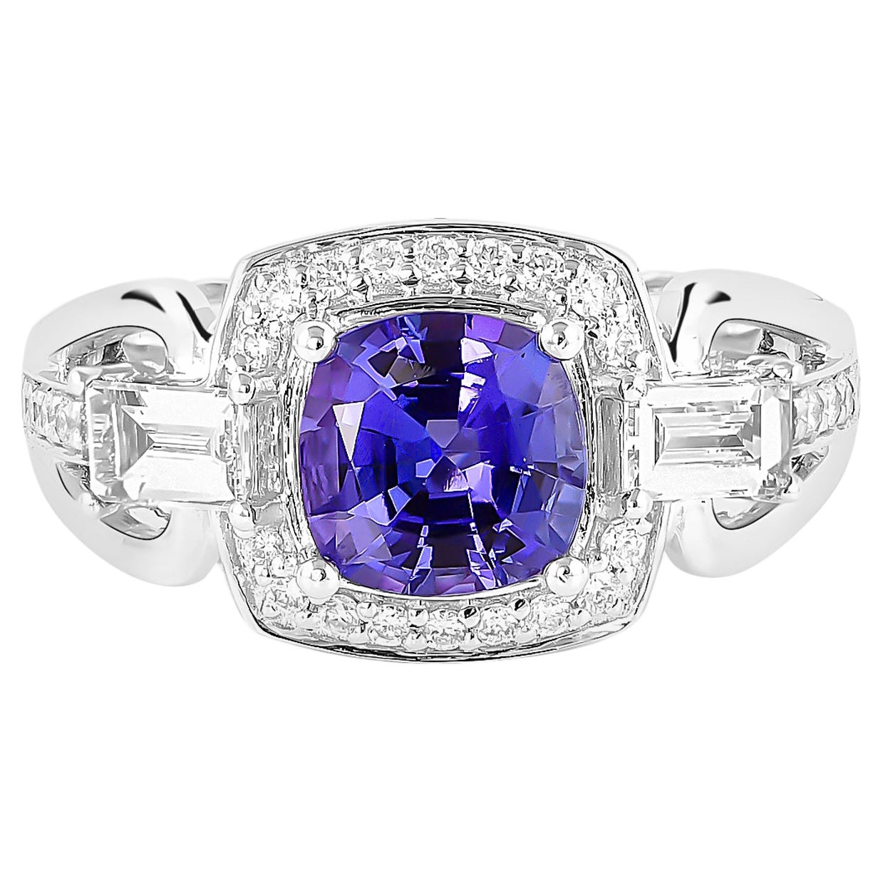 1.5 Carat Tanzanite and White Diamond Ring in 18 Karat White Gold For Sale