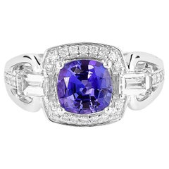 1.5 Carat Tanzanite and White Diamond Ring in 18 Karat White Gold