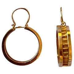 Vintage Art Deco Portuguese Solid Yellow Gold Hoop Earring